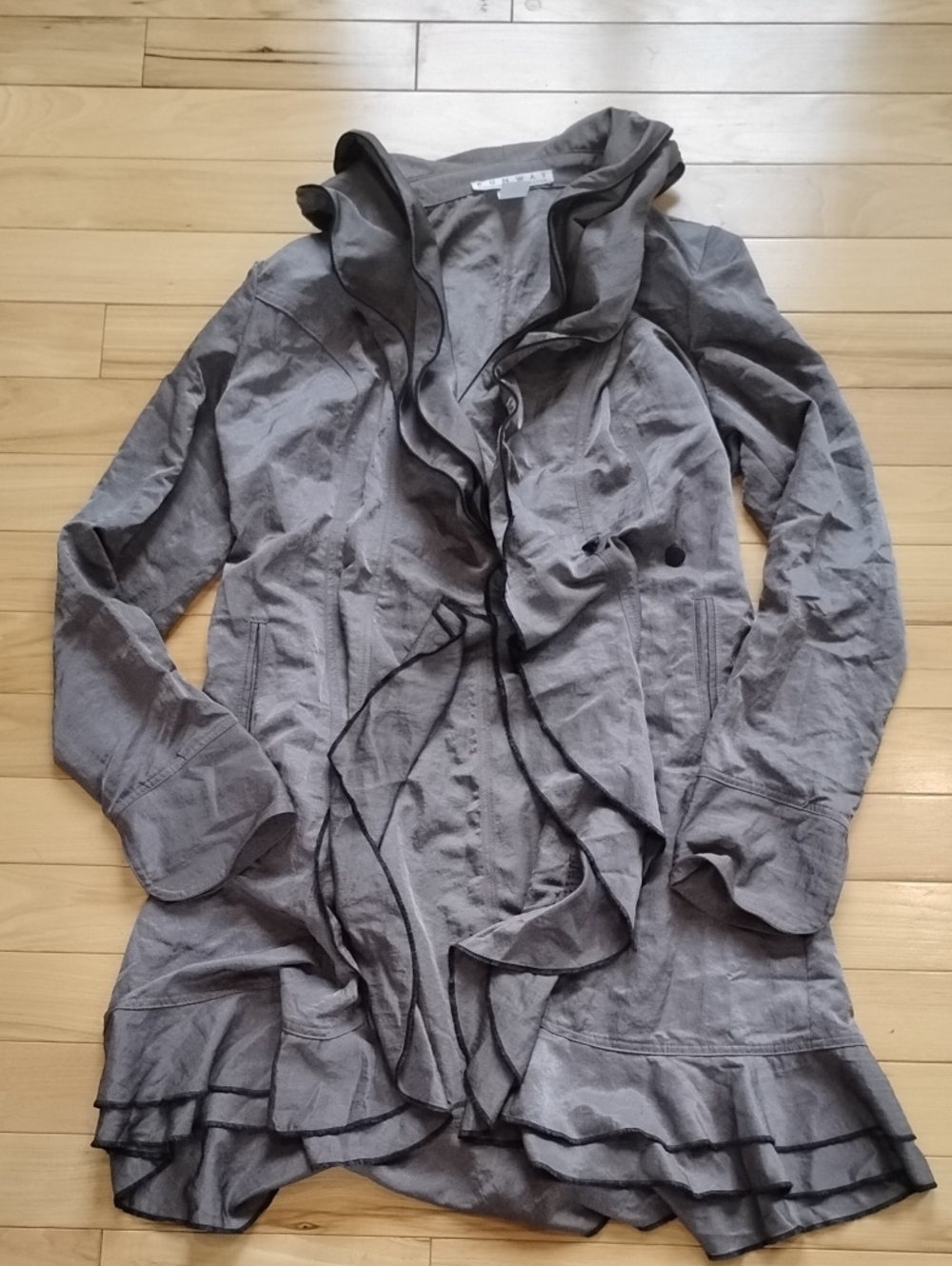 Vintage Virtual Runway Connection Gray Crinkled Ruffle Draped Jacket Medium